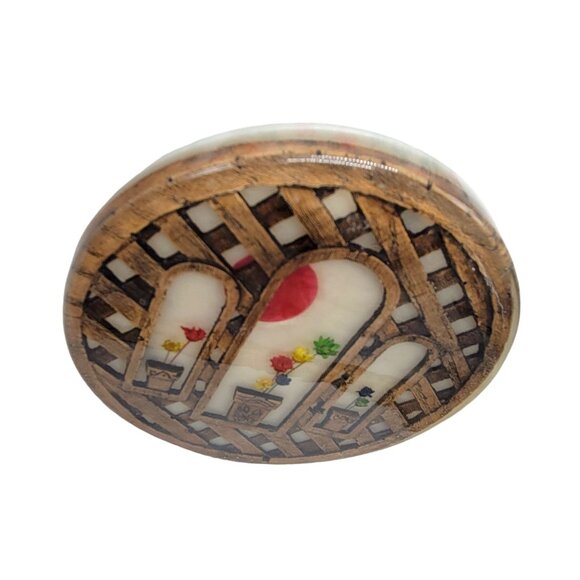 Vintage Handcrafted Floral Resin Trivet With Lattice Design 5" - Picture 8 of 8